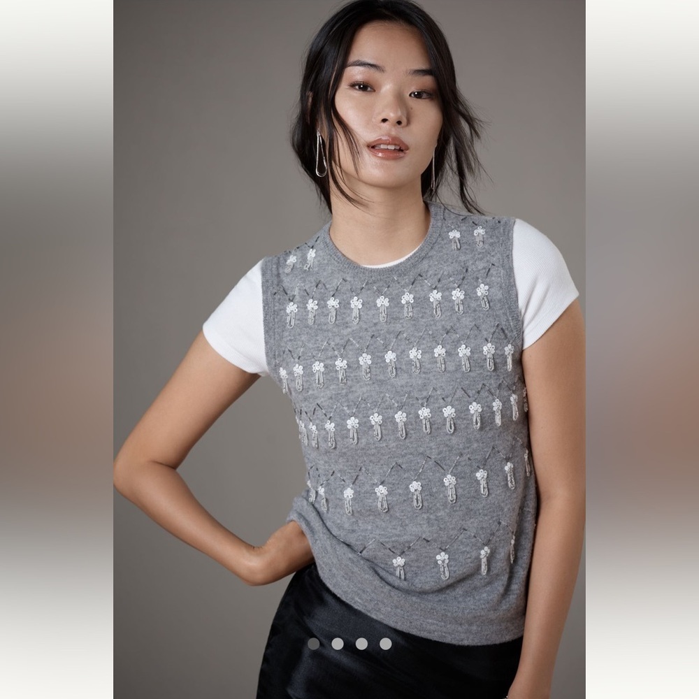 100% Wool Beatrice .b NWT  Parks Embellished Wool Sweater Vest Made in Italy S. - Picture 4 of 9